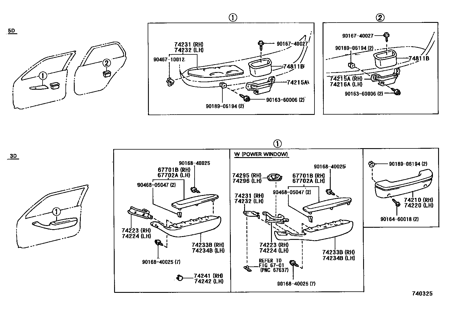 Toyota COROLLA 扶手和遮阳板 EPC diagram — 740325