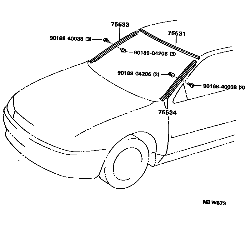 Toyota COROLLA 前防护条 EPC diagram — MBW673