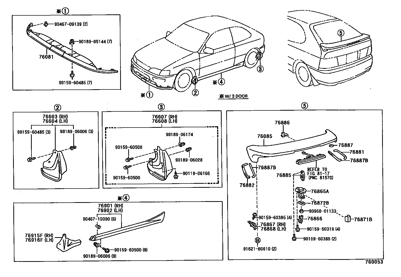 Toyota COROLLA 挡泥板和扰流板 EPC diagram — 760053