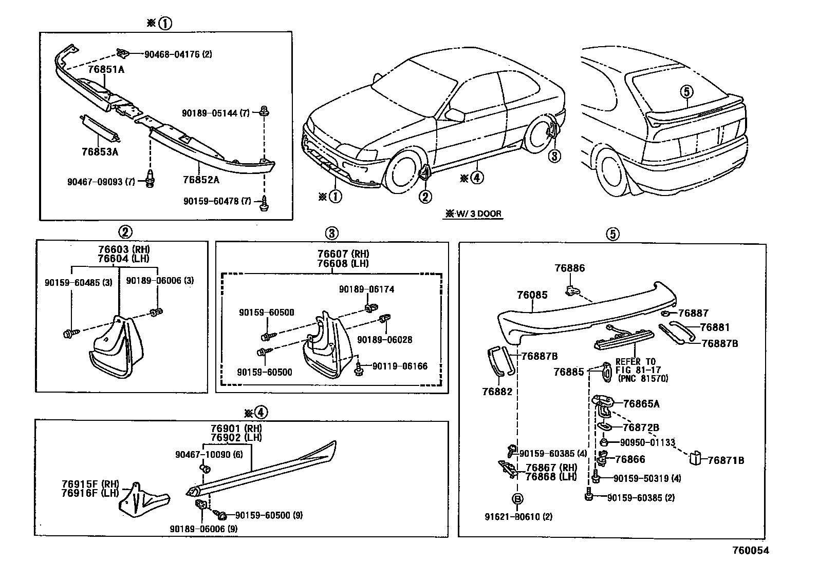 Toyota COROLLA 挡泥板和扰流板 EPC diagram — 760054