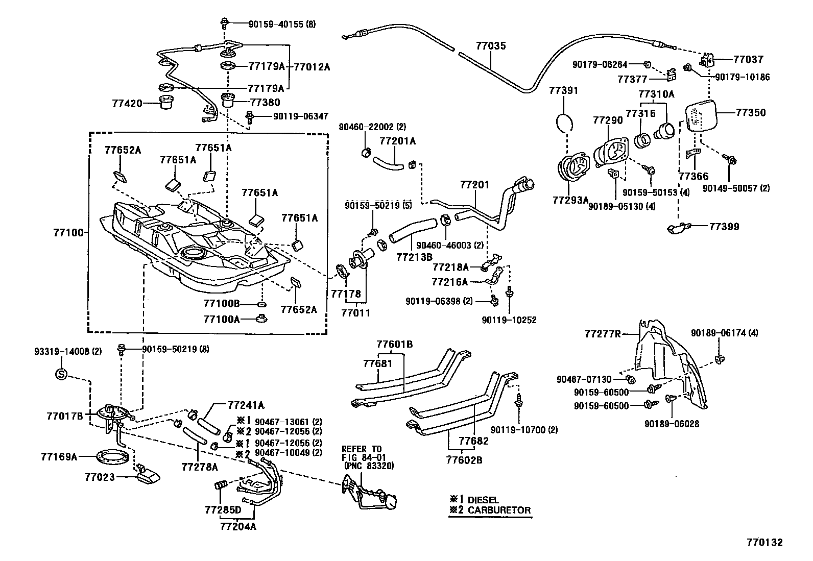 Toyota COROLLA 燃油箱和燃油管 EPC diagram — 770132