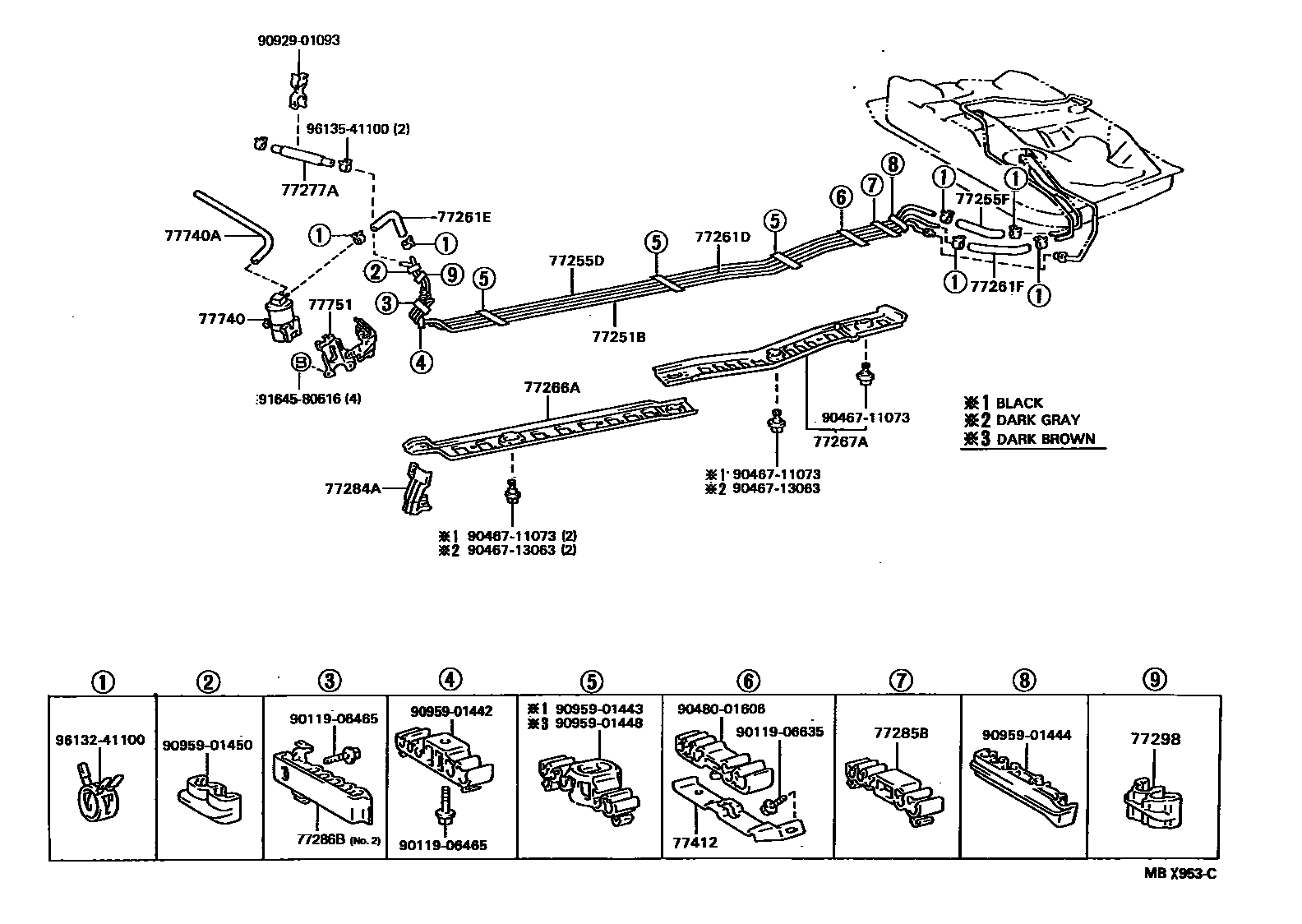 Toyota COROLLA 燃油箱和燃油管 EPC diagram — MBX953C