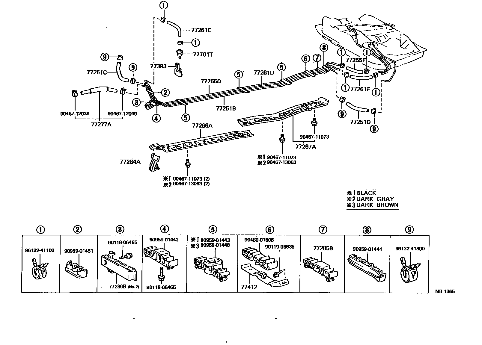 Toyota COROLLA 燃油箱和燃油管 EPC diagram — NB1365