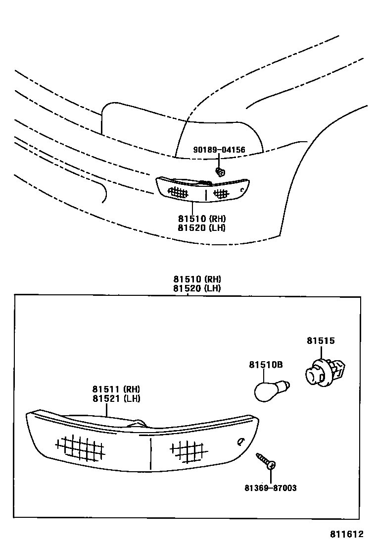 Toyota COROLLA 前转向灯 EPC diagram — 811612