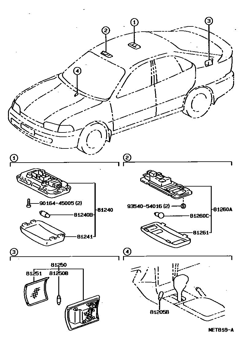 Toyota COROLLA 车内灯 EPC diagram — MET818A