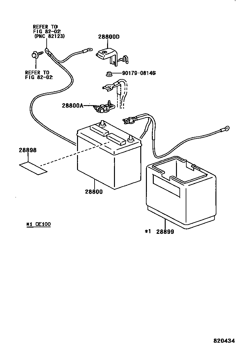 Toyota COROLLA 蓄电池和蓄电池电缆 EPC diagram — 820434