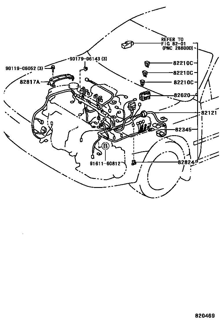 Toyota COROLLA 线束和卡夹 EPC diagram — 820469