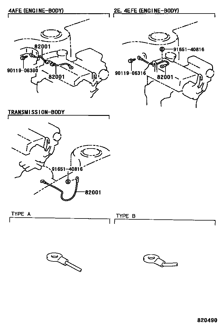 Toyota COROLLA 线束和卡夹 EPC diagram — 820490