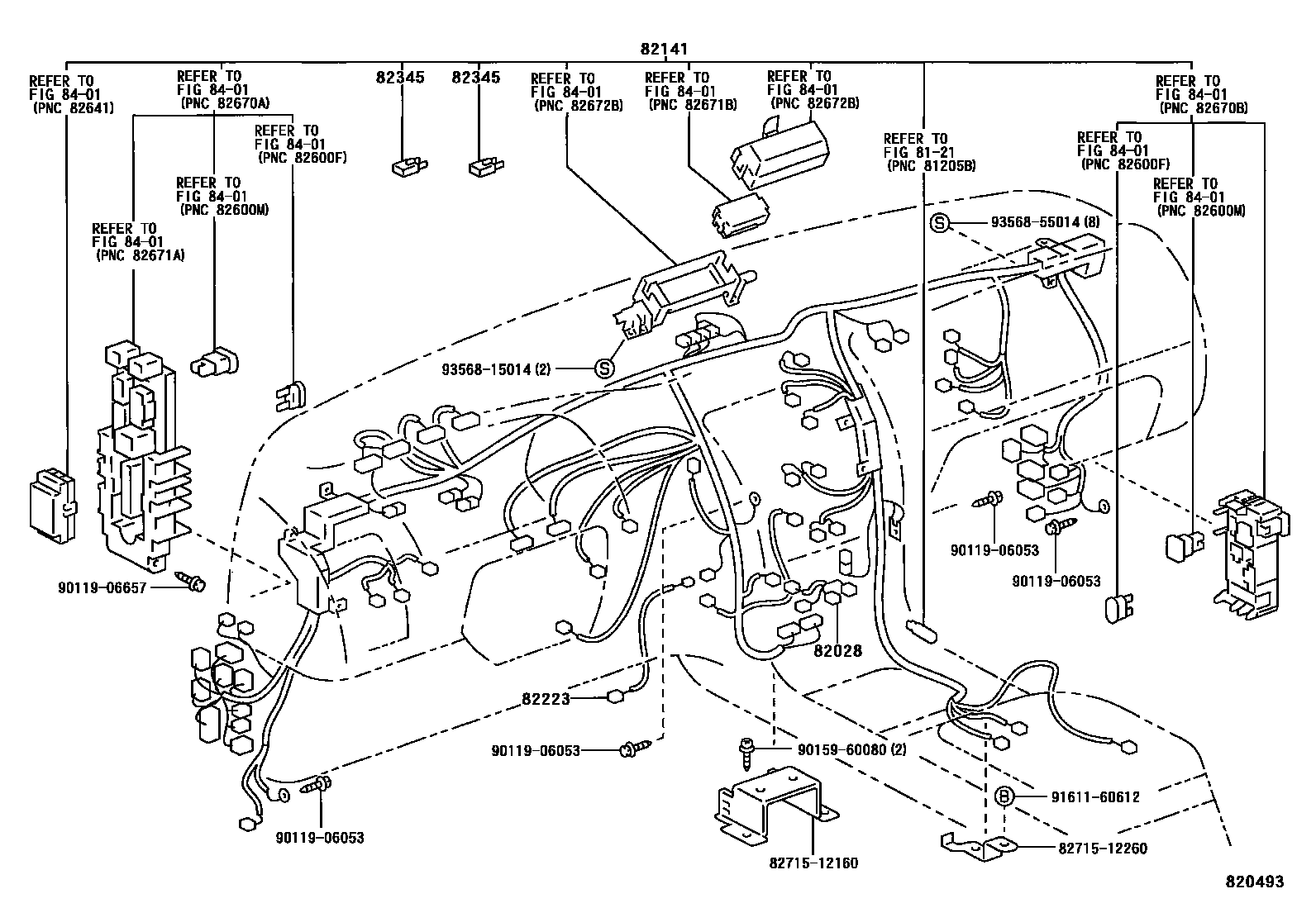 Toyota COROLLA 线束和卡夹 EPC diagram — 820493