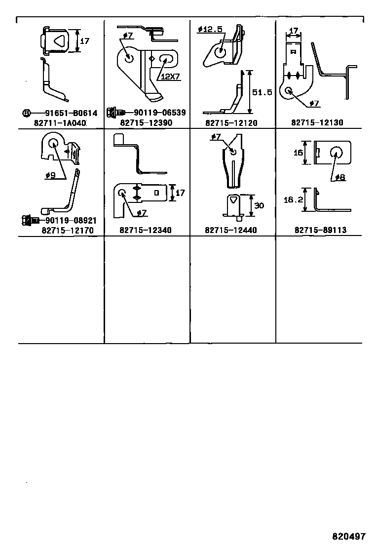 Toyota COROLLA 线束和卡夹 EPC diagram — 820497