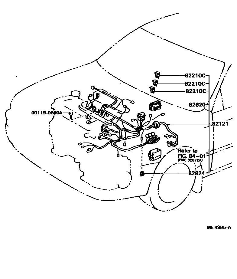Toyota COROLLA 线束和卡夹 EPC diagram — MER965A