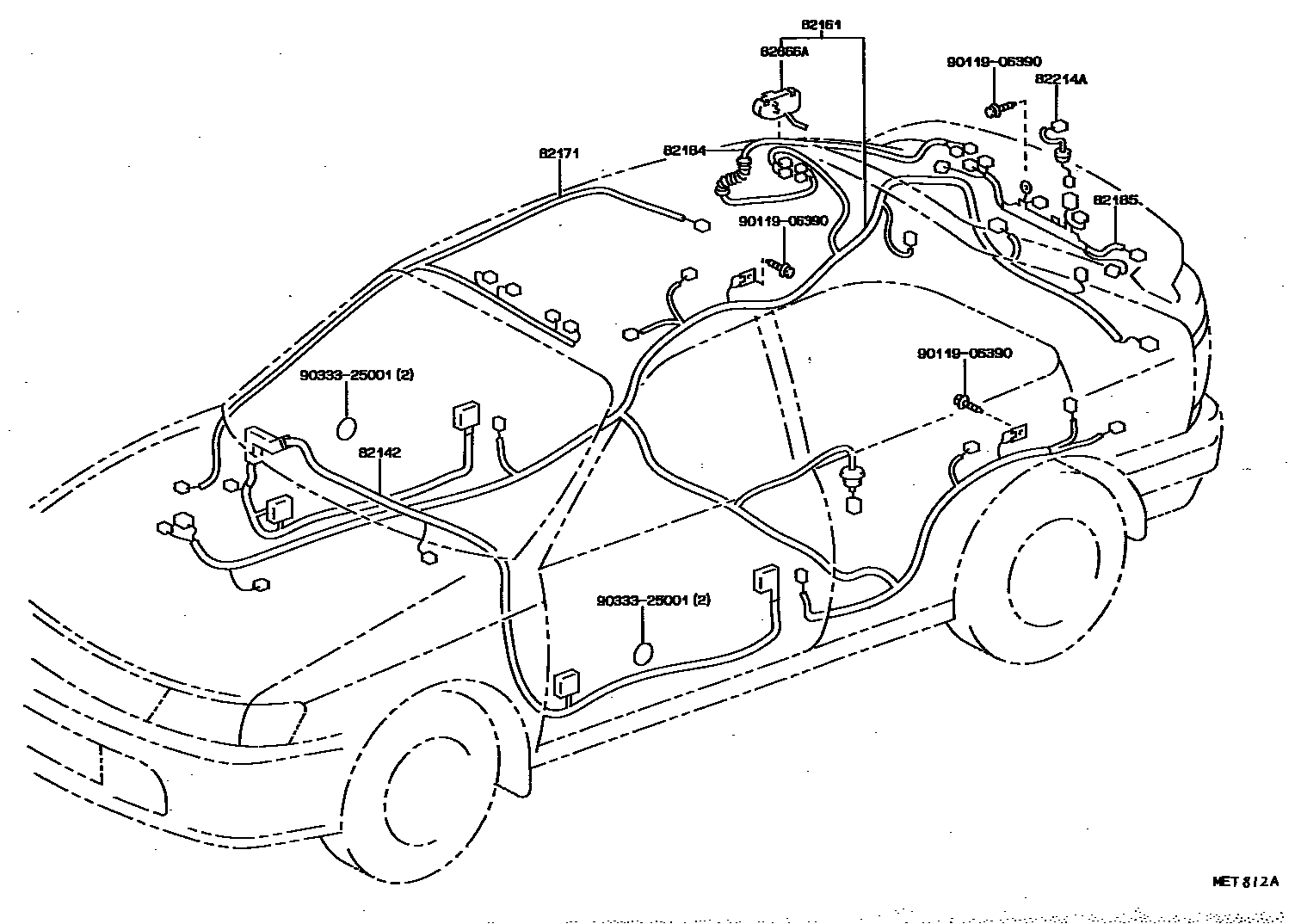 Toyota COROLLA 线束和卡夹 EPC diagram — MET812A