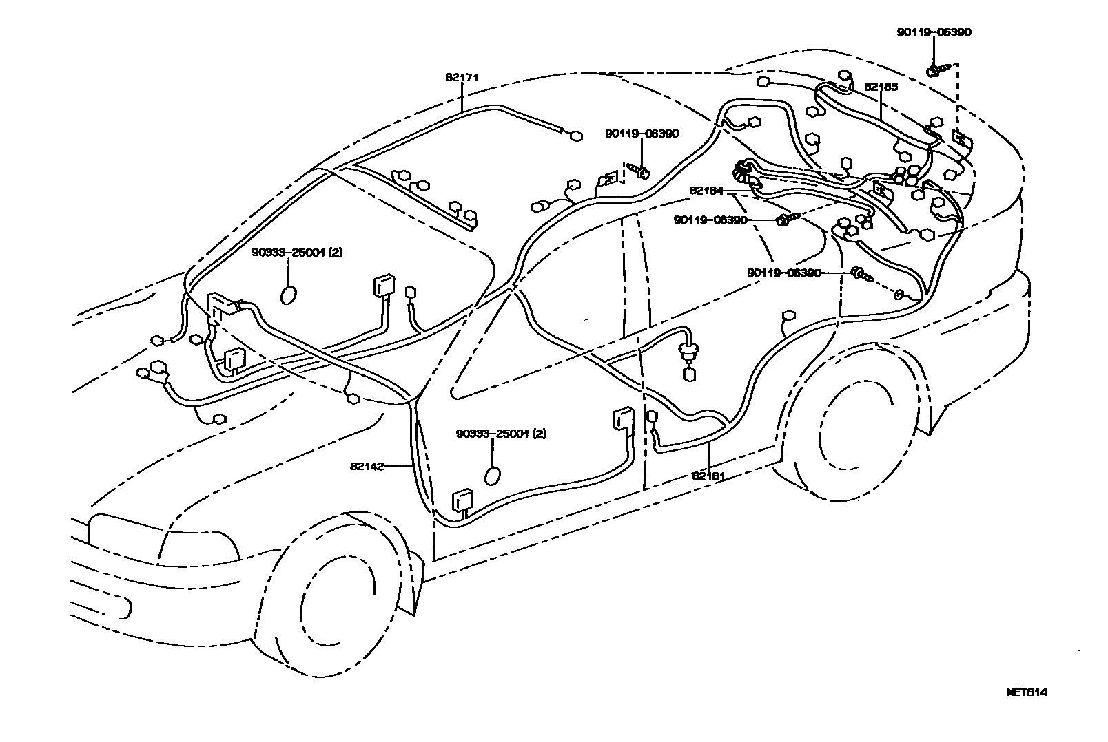 Toyota COROLLA 线束和卡夹 EPC diagram — MET814
