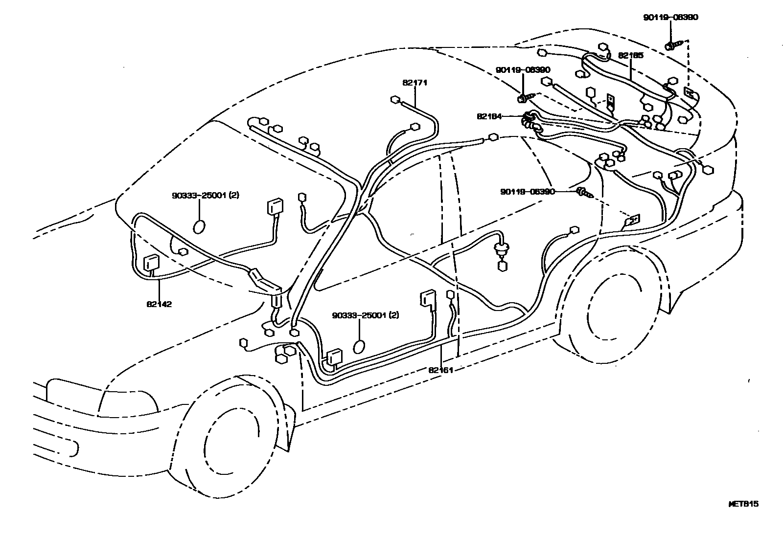 Toyota COROLLA 线束和卡夹 EPC diagram — MET815