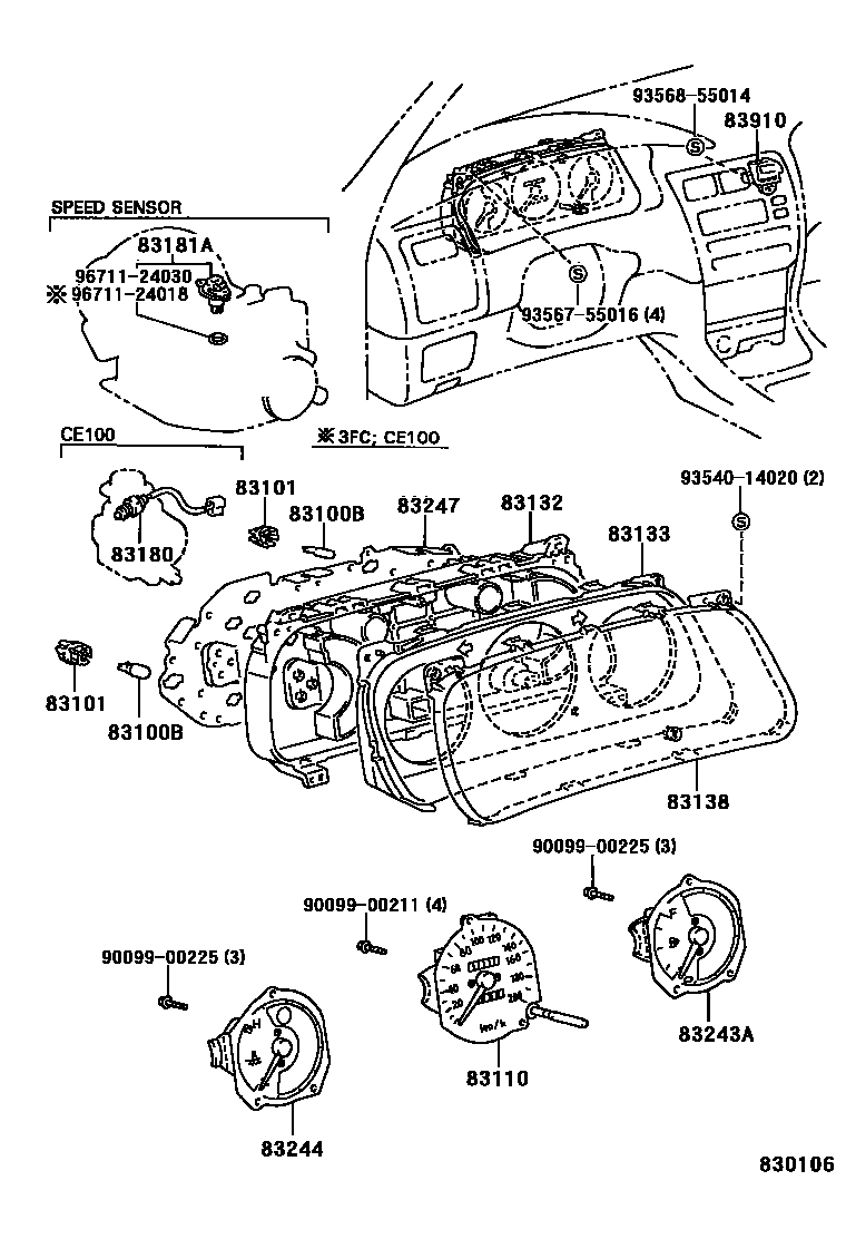 Toyota COROLLA 仪表 EPC diagram — 830106