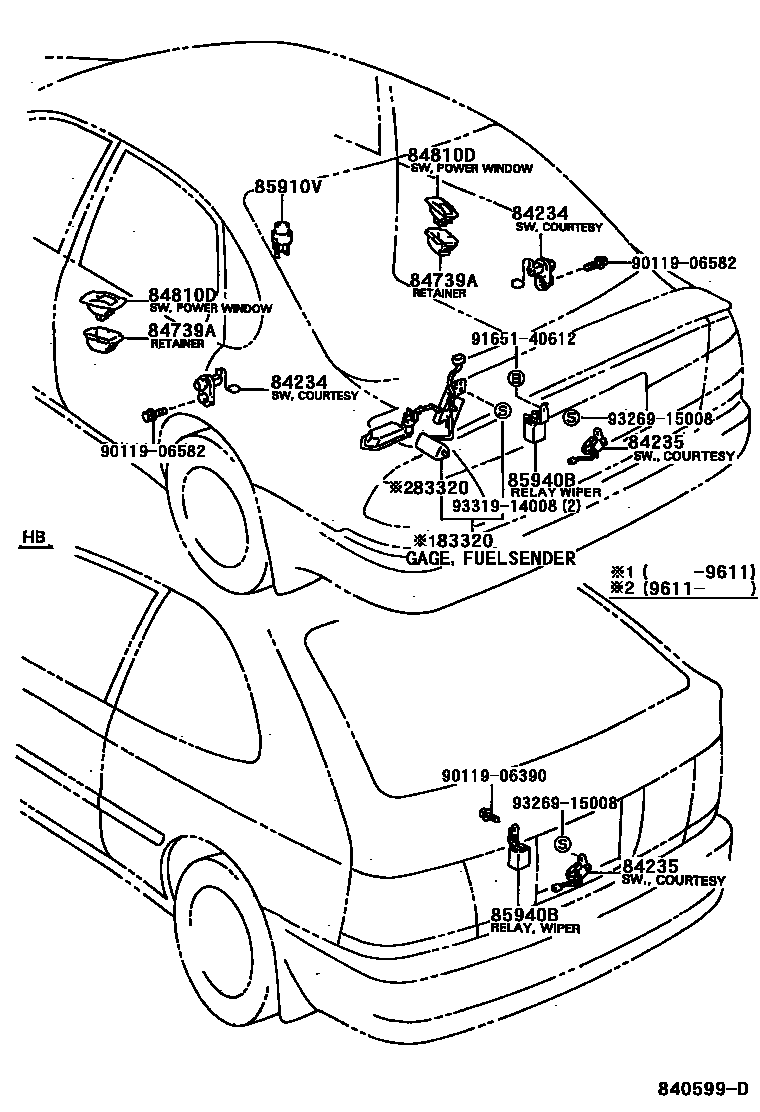 Toyota COROLLA 开关和继电器和ECU EPC diagram — 840599D
