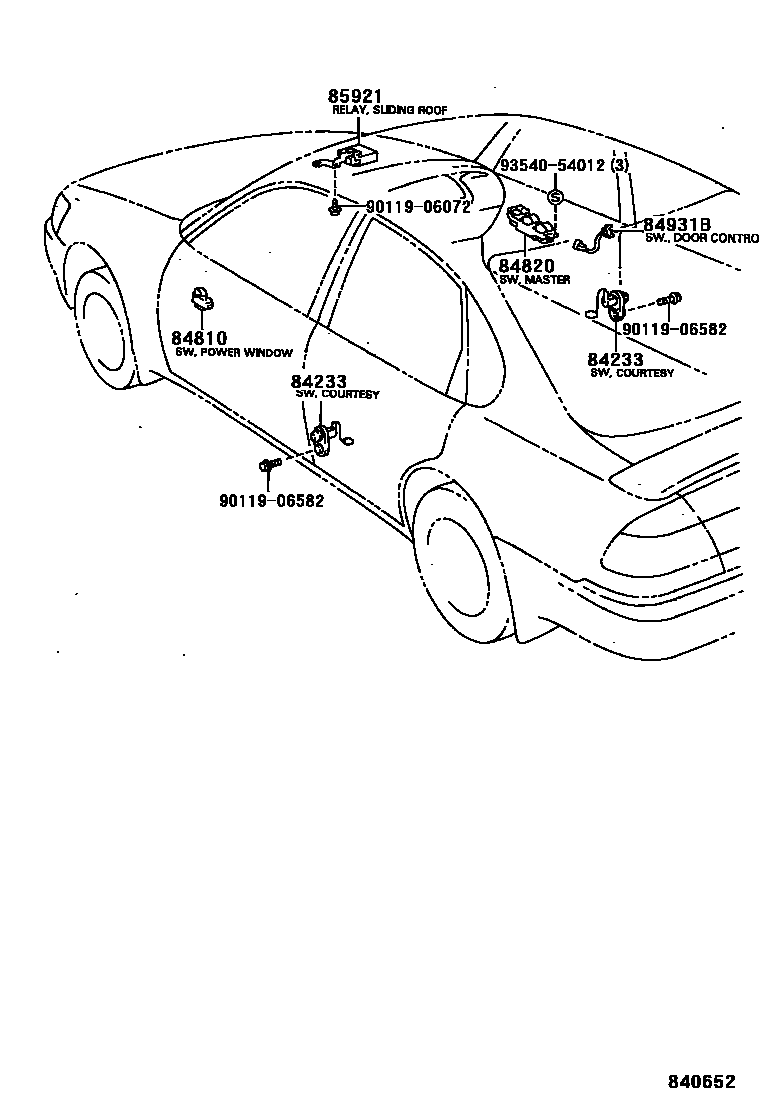 Toyota COROLLA 开关和继电器和ECU EPC diagram — 840652