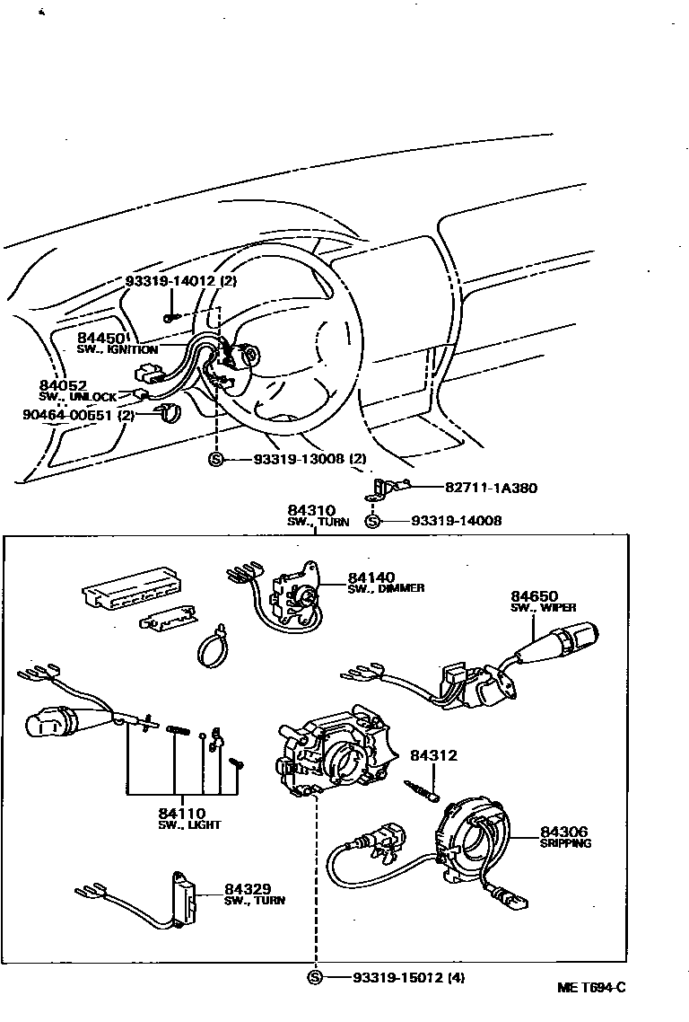 Toyota COROLLA 开关和继电器和ECU EPC diagram — MET694C
