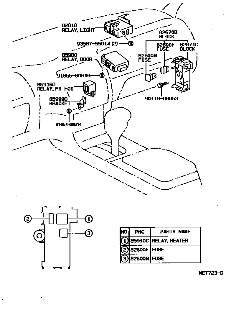 Toyota COROLLA 开关和继电器和ECU EPC diagram — MET723D