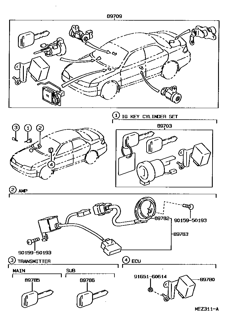 Toyota COROLLA 防盗装置 EPC diagram — MEZ311A