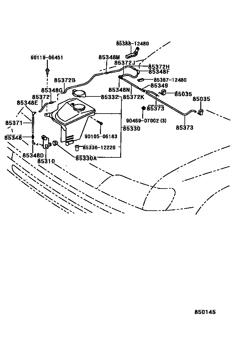 Toyota COROLLA 挡风玻璃清洗器 EPC diagram — 850145