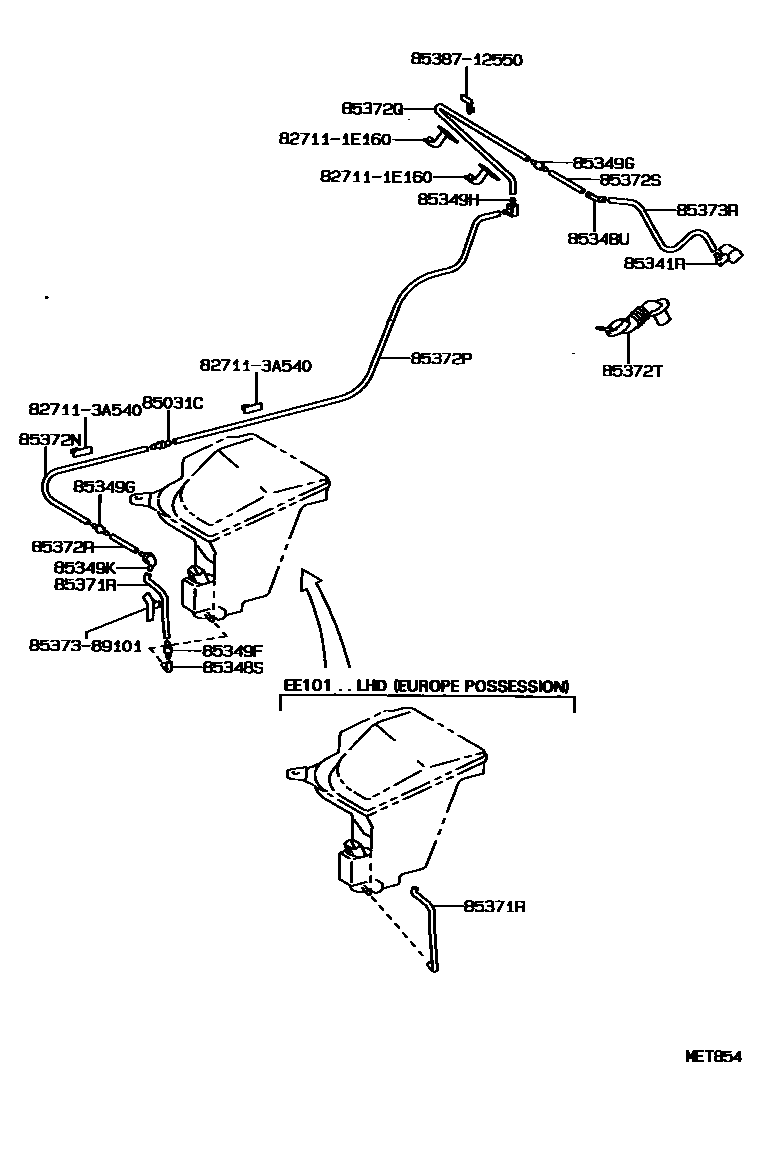 Toyota COROLLA 后清洗器 EPC diagram — MET854