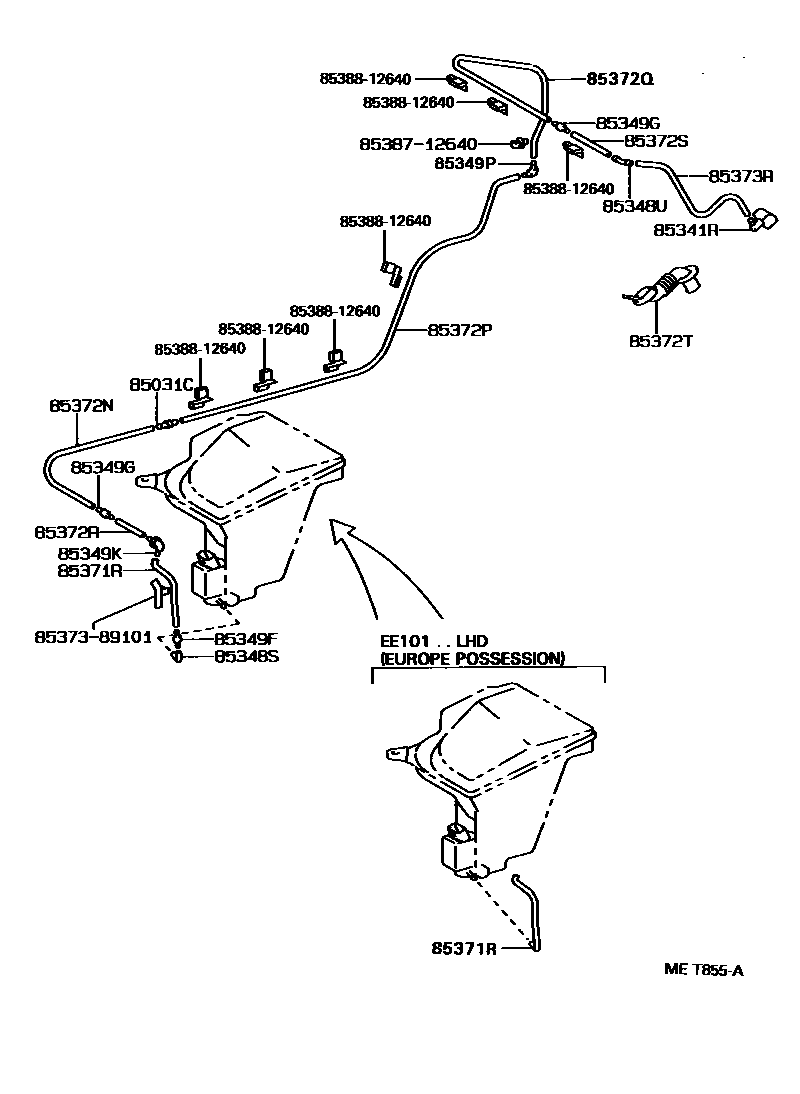 Toyota COROLLA 后清洗器 EPC diagram — MET855A