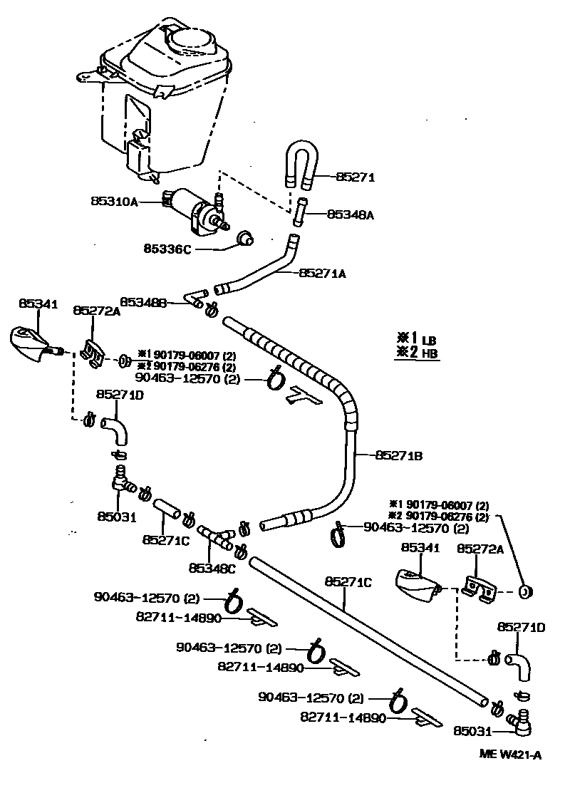 Toyota COROLLA 前大灯清洗器 EPC diagram — MEW421A