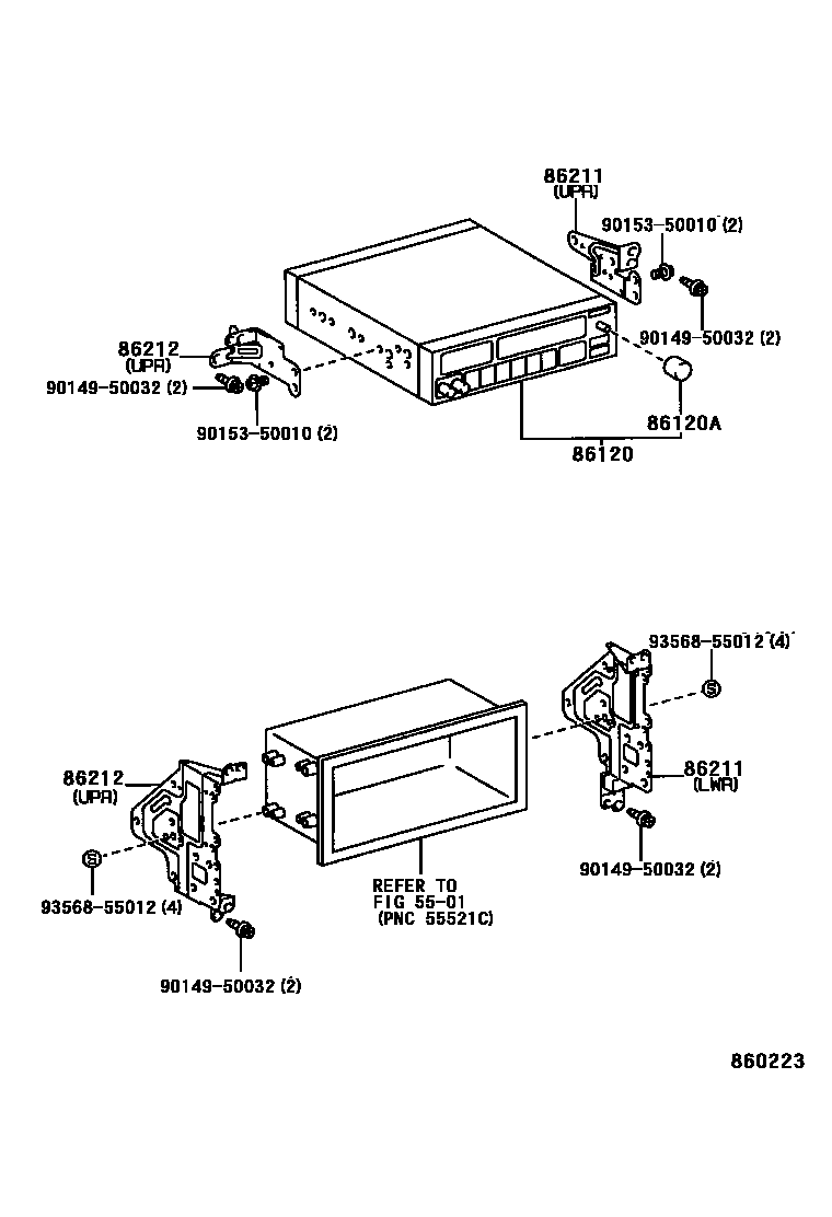 Toyota COROLLA 收音机、放大器和冷凝器 EPC diagram — 860223