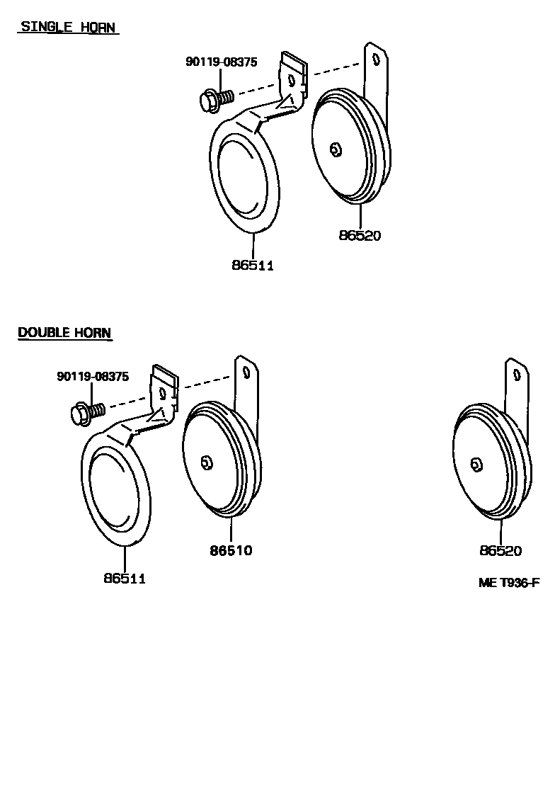 Toyota COROLLA 喇叭 EPC diagram — MET936F