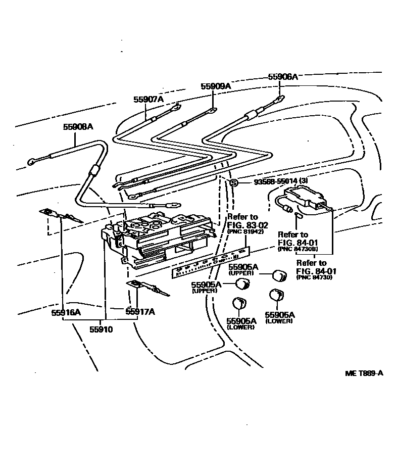 Toyota COROLLA 暖风和空调系统 - 控制器和风管 EPC diagram — MET889A