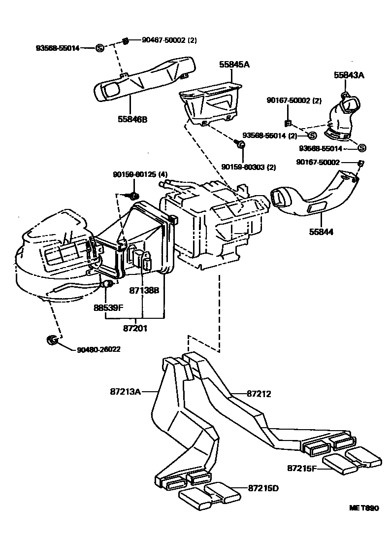 Toyota COROLLA 暖风和空调系统 - 控制器和风管 EPC diagram — MET890