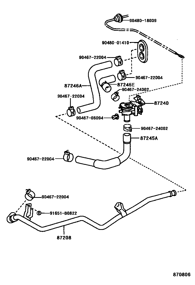 Toyota COROLLA 暖风和空调系统 - 水管 EPC diagram — 870806