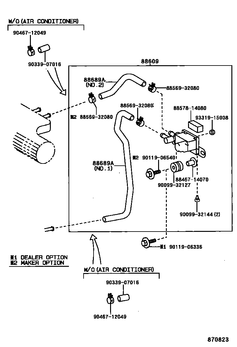 Toyota COROLLA 暖风和空调系统 - 真空管 EPC diagram — 870823