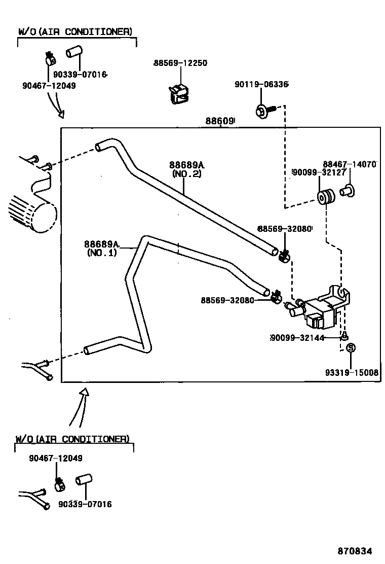 Toyota COROLLA 暖风和空调系统 - 真空管 EPC diagram — 870834