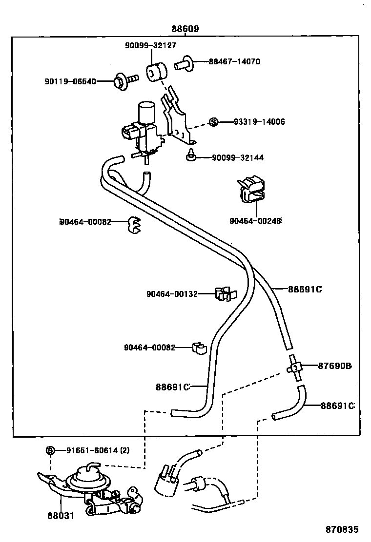 Toyota COROLLA 暖风和空调系统 - 真空管 EPC diagram — 870835