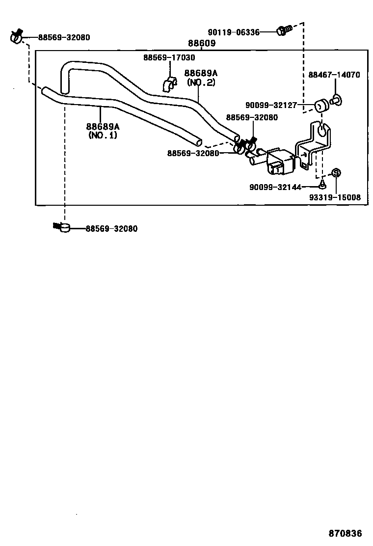 Toyota COROLLA 暖风和空调系统 - 真空管 EPC diagram — 870836
