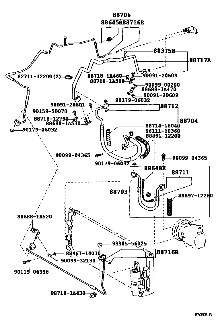 Toyota COROLLA Heating & Air Conditioning - Cooler Piping EPC diagram — 870905B
