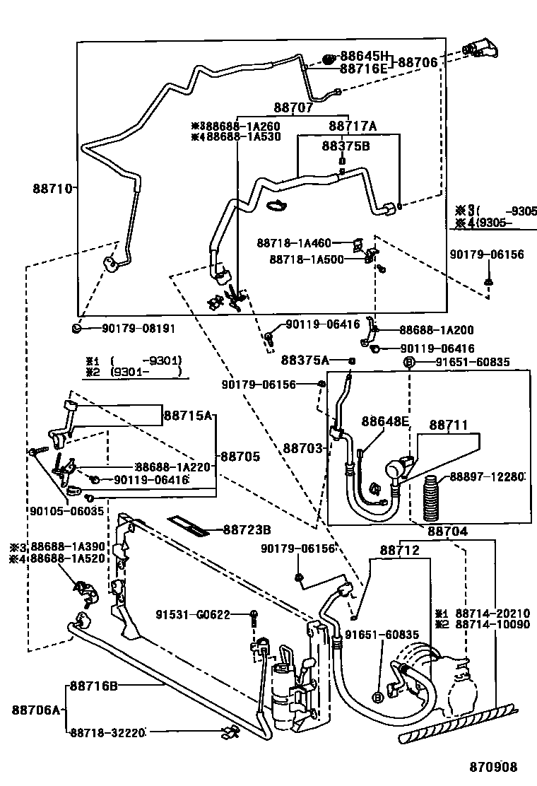 Toyota COROLLA Heating & Air Conditioning - Cooler Piping EPC diagram — 870908