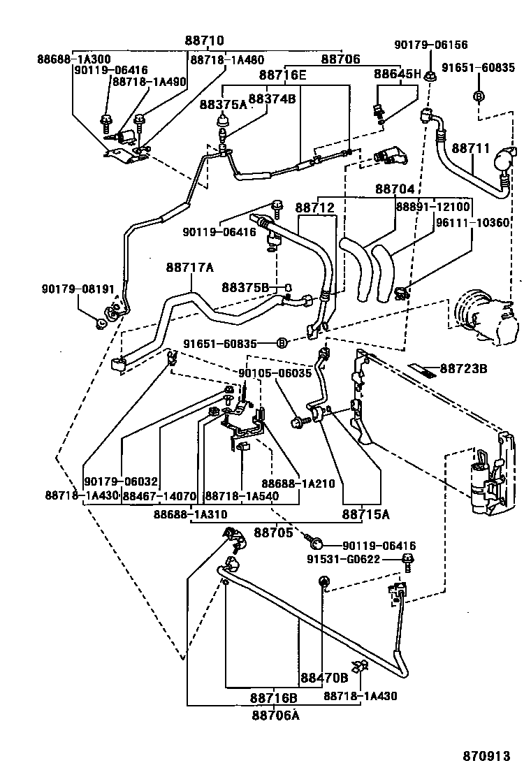 Toyota COROLLA Heating & Air Conditioning - Cooler Piping EPC diagram — 870913