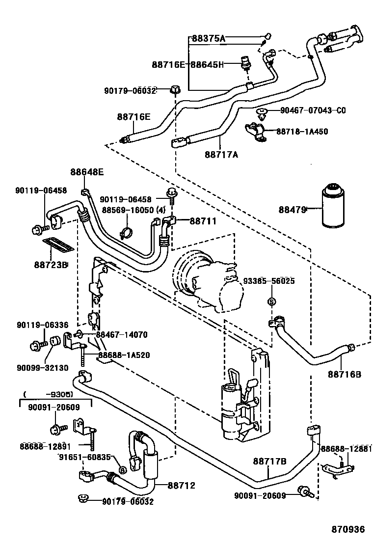 Toyota COROLLA Heating & Air Conditioning - Cooler Piping EPC diagram — 870936