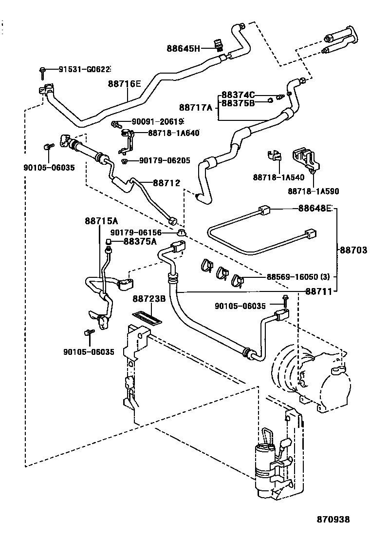 Toyota COROLLA Heating & Air Conditioning - Cooler Piping EPC diagram — 870938