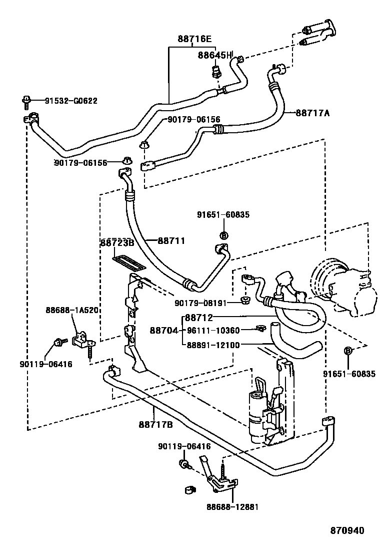 Toyota COROLLA Heating & Air Conditioning - Cooler Piping EPC diagram — 870940