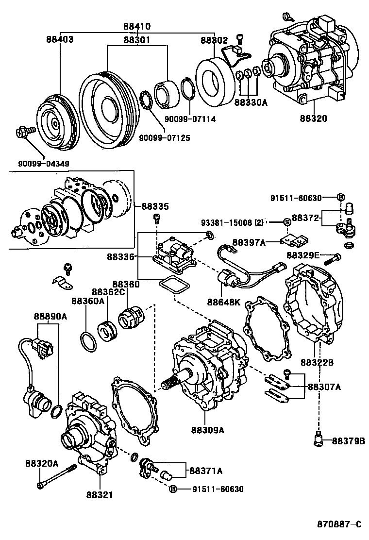 Toyota COROLLA Heating & Air Conditioning - Compressor EPC diagram — 870887C