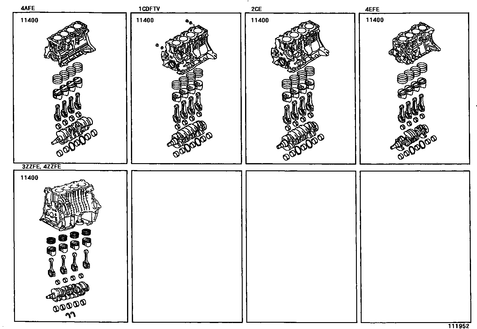 Toyota COROLLA Short Block Assembly EPC diagram — 111952