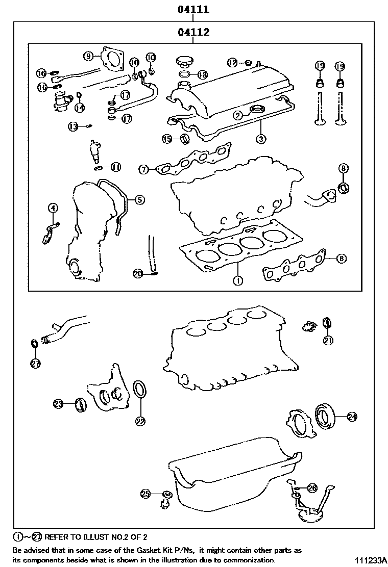 Toyota COROLLA Engine Overhaul Gasket Kit EPC diagram — 111233A
