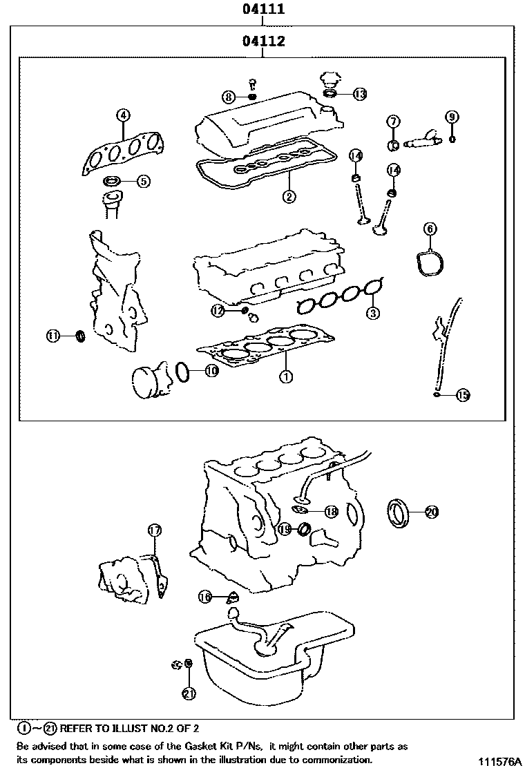 Toyota COROLLA Engine Overhaul Gasket Kit EPC diagram — 111576A