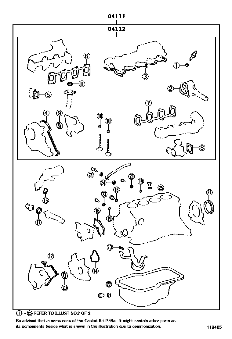 Toyota COROLLA Engine Overhaul Gasket Kit EPC diagram — 119495
