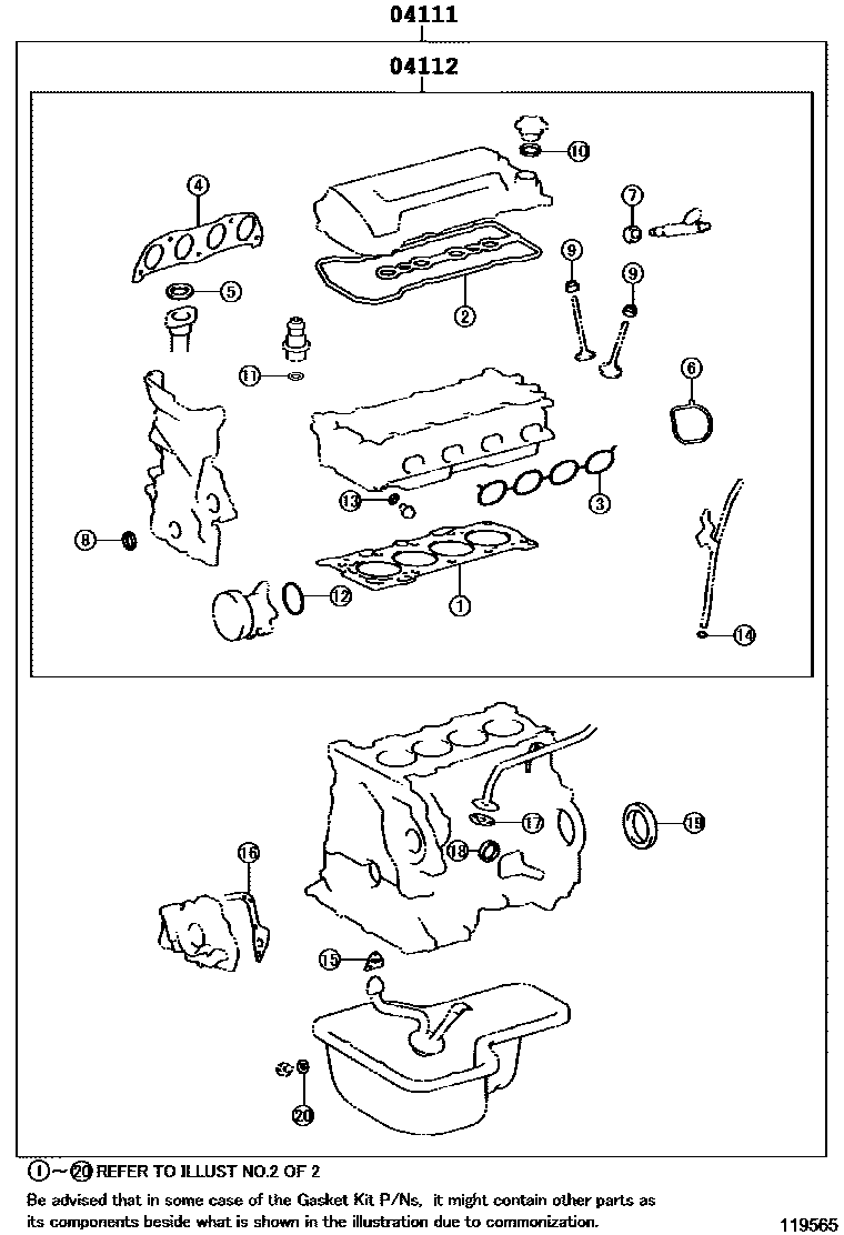 Toyota COROLLA Engine Overhaul Gasket Kit EPC diagram — 119565