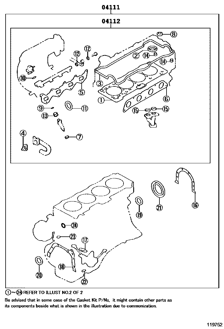 Toyota COROLLA Engine Overhaul Gasket Kit EPC diagram — 119752